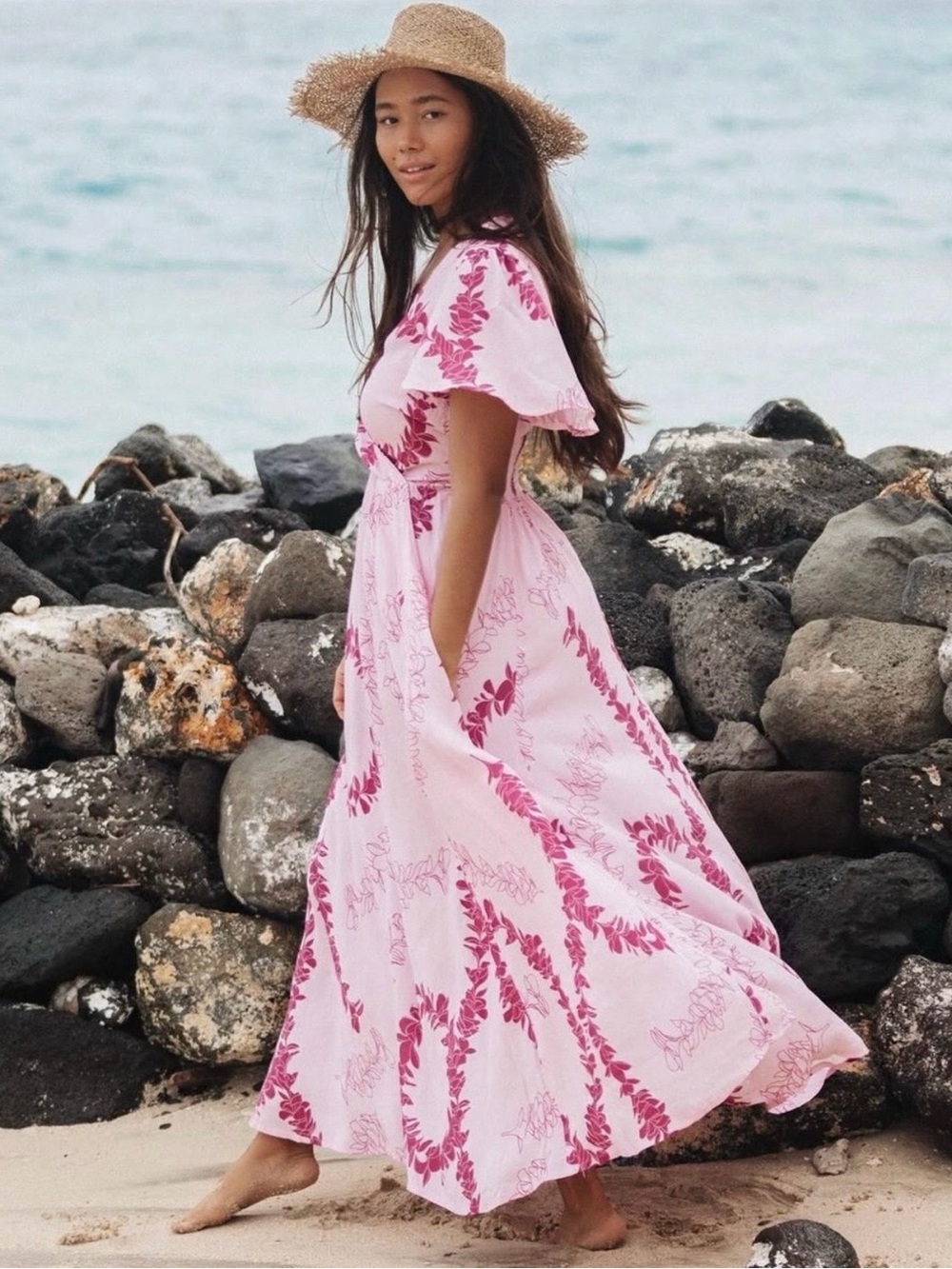 Fighting Eel Ava Sky Plumeria Lei Dress Size XS Pink